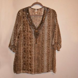 Womens Brown/Tan Beach Swim Coverup